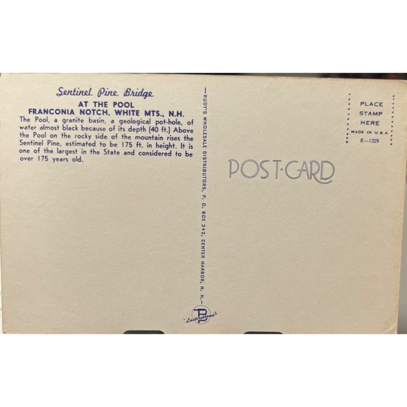 Sentinel Pine Bridge Postcard White Mountains New Hampshire The Pool Vintage - Picture 2 of 4